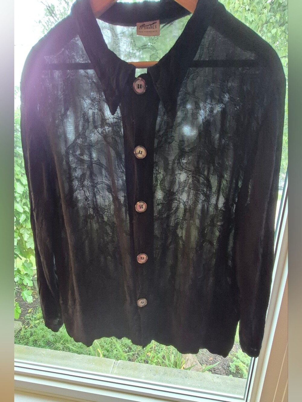 CP Shades Black Burnout Blouse Long Sleeve Button Up Size S Vintage Indie Sleaze